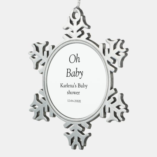 Babynahrung Baby Dusche Datum einfach minimal Schneeflocken Zinn-Ornament (Rechts)