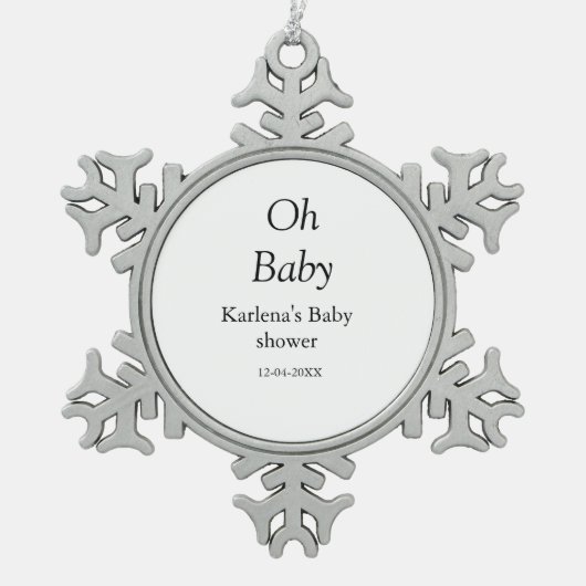 Babynahrung Baby Dusche Datum einfach minimal Schneeflocken Zinn-Ornament (Vorderseite)