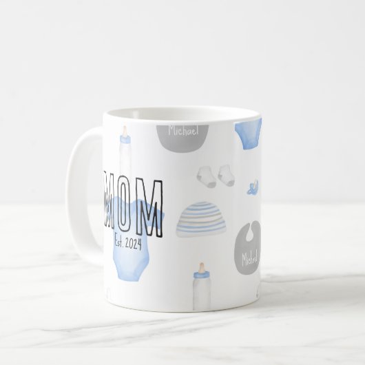 Babynahrung für Mutter zu Mutter am Ende. Schwarze Kaffeetasse (Vorderseite Links)