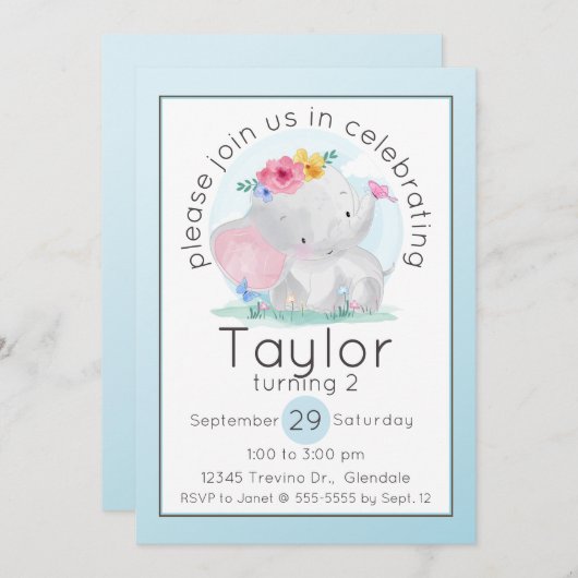 Babynahrung mit Blume zum Geburtstag Einladung (Vorne/Hinten)