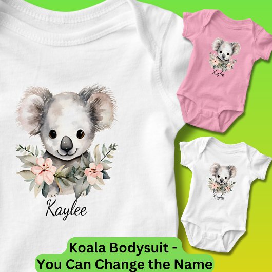 Babyname hinzufügen, Baby Koala mit Blume Baby Strampler