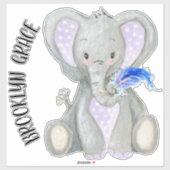 Babyname Niedlich Adorable Feather Lavender Elepha Aufkleber (Blatt)