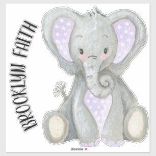 Babyname Niedlich Adorable Painted Lavender Elepha Aufkleber