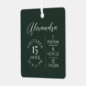 Babyname und Geburtsstats Foto Green Keepake Ornament Aus Metall (Vorderseite links)