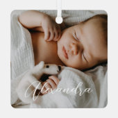 Babyname und Geburtsstats Foto Green Keepake Ornament Aus Metall (Rückseite)