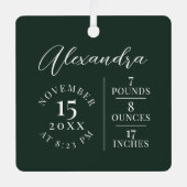Babyname und Geburtsstats Foto Green Keepake Ornament Aus Metall (Vorderseite)