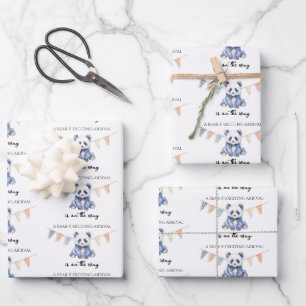 Babypanda in Aquarellfarben mit bunten Flaggen Geschenkpapier Set