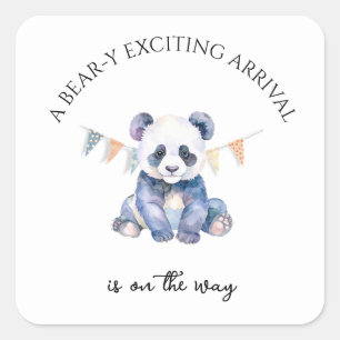 Babypanda in Aquarellfarben mit bunten Flaggen Quadratischer Aufkleber