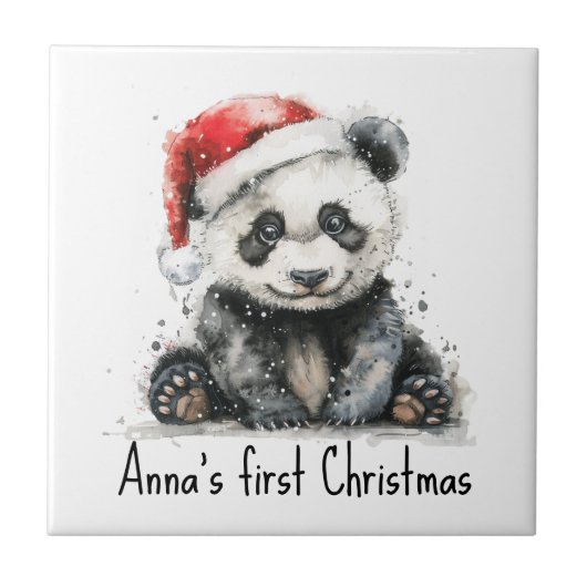 Babypanda mit Weihnachtsmütze, anpassbar Fliese (Vorderseite)