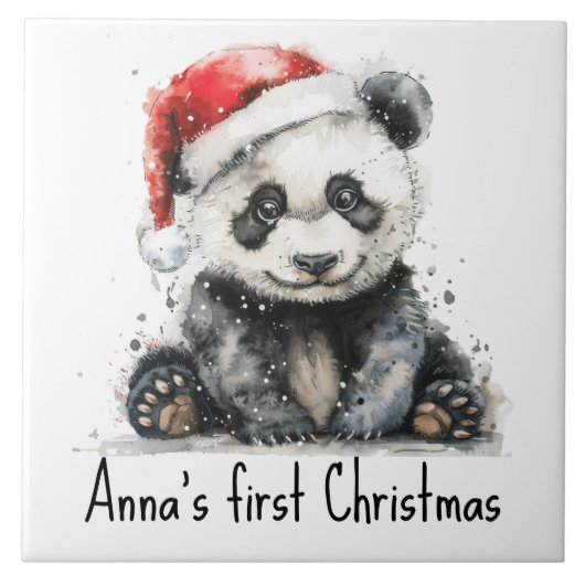 Babypanda mit Weihnachtsmütze, anpassbar Fliese (Vorderseite)
