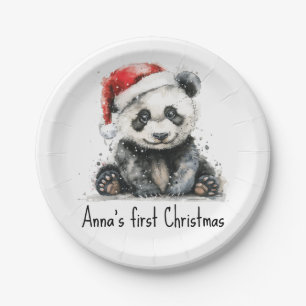 Babypanda mit Weihnachtsmütze, anpassbar Pappteller
