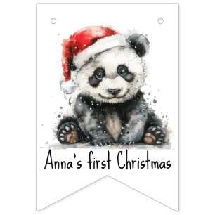 Babypanda mit Weihnachtsmütze, anpassbar Wimpelkette