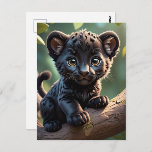 Babypanther im Dschungel, Postüberquerung Postkart Postkarte (Vorne/Hinten)