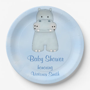 Babyparty-Baby-Blau-Flusspferd Pappteller