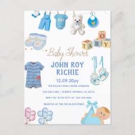 Babyparty | Baby Boy Blue Ankündigungspostkarte