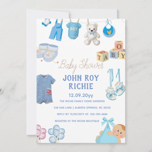Babyparty | Baby Boy Blue Save The Date (Vorderseite)