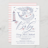 Babyparty | Baby Girl Whale Mermaid Beach Einladung (Vorne/Hinten)