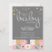 Babyparty | Baby Pink Moon & Stars Einladung (Vorderseite)