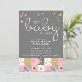 Babyparty | Baby Pink Moon & Stars Einladung (Stehend Vorderseite)