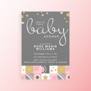 Babyparty Baby Pink Moon & Stars Einladung