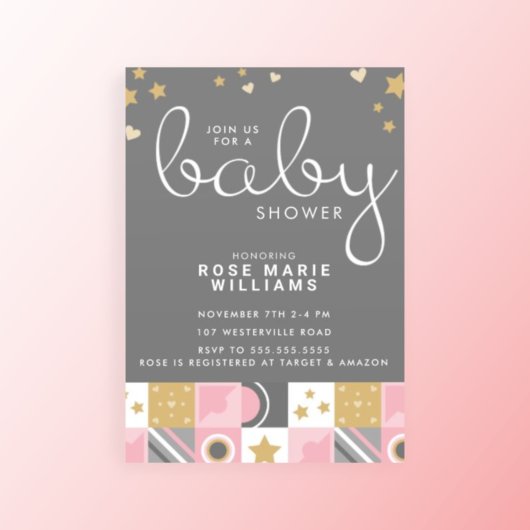 Babyparty | Baby Pink Moon & Stars Einladung