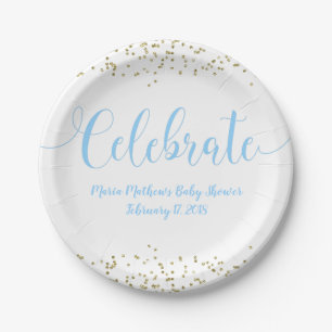 Babyparty-blaues Baby feiern GoldConfetti Pappteller