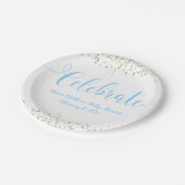 Babyparty-blaues Baby feiern GoldConfetti Pappteller (Schrägansicht)