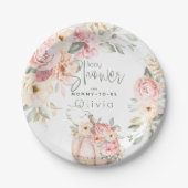 Babyparty | Blush Coral Pumpkin Peony Floral Pappteller (Vorderseite)
