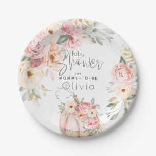 Babyparty Blush Coral Pumpkin Peony Floral Pappteller