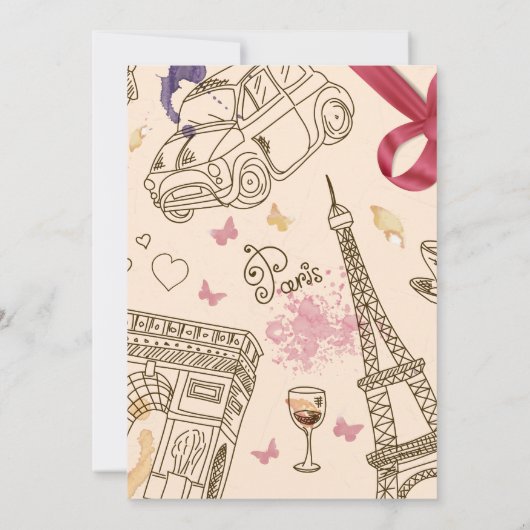 Babyparty | Chic Whimsical Pink Paris & Bow Einladung (Rückseite)