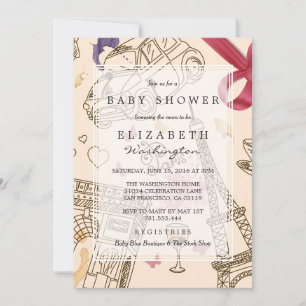Babyparty Chic Whimsical Pink Paris & Bow Einladung