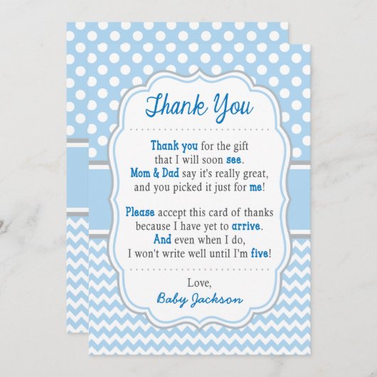 Babyparty danken Ihnen, | Baby-Blau-Tupfen zu Dankeskarte (Vorne/Hinten)