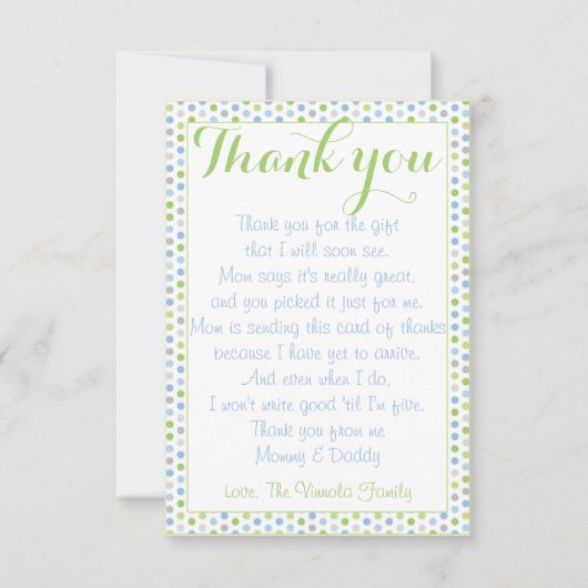 Babyparty danken Ihnen von Baby Karte (Vorderseite)