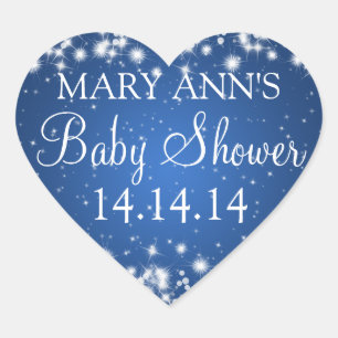 Babyparty-Datums-Winter-Schein-Blau Herz-Aufkleber