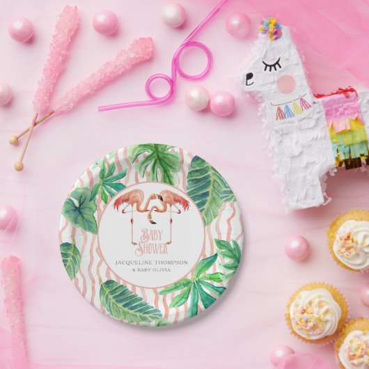 Babyparty-Dekor-Blatt-Rosa-Flamingo-Aquarell Pappteller (Party)