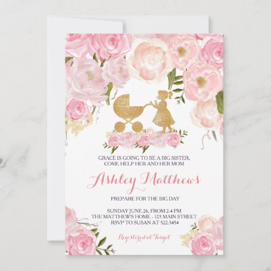 Babyparty der großen Schwester laden ein Einladung (Vorderseite)