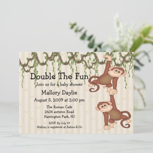 Babyparty-Doppelaffen Einladung (Stehend Vorderseite)