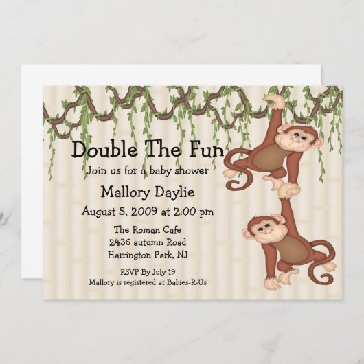 Babyparty-Doppelaffen Einladung (Vorne/Hinten)