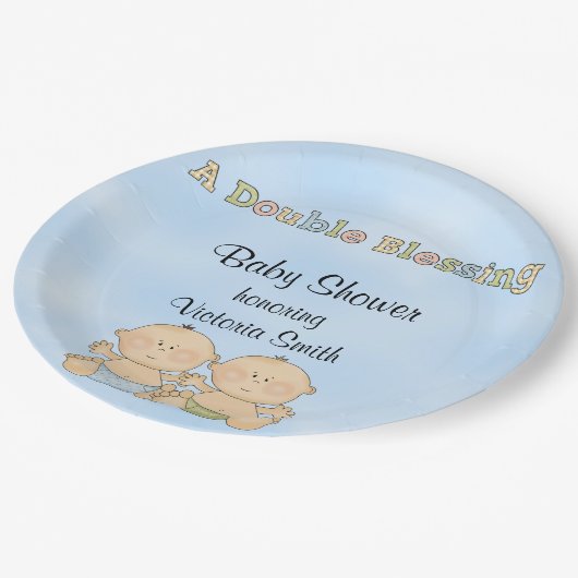 Babyparty-Doppeljungen Pappteller (Schrägansicht)