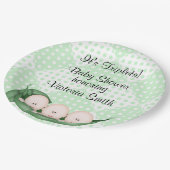 Babyparty-Dreiergruppe-Erbsen in einer Hülse Pappteller (Schrägansicht)