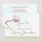 Babyparty-Einladung - rosa DoppelVogelbabys Einladung (Vorne/Hinten)