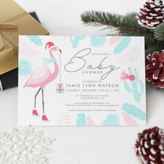 Babyparty | Einladung von Santa Claus Flamingo