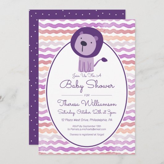 Babyparty | Einladung zur Lila Wasserfarben (Vorne/Hinten)