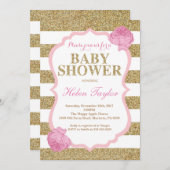 Babyparty-Einladungs-Rosa und Gold Glitte mit Einladung (Vorne/Hinten)