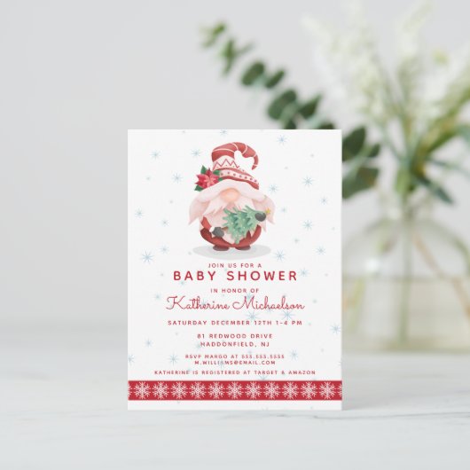 Babyparty | Frohe Weihnachten Kariert Gnome Postka Postkarte (Stehend Vorderseite)