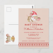 Babyparty | Frohe Weihnachtsmaus Einladung Postkarte (Vorne/Hinten)