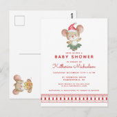 Babyparty | Frohe Weihnachtsmaus Einladung Postkarte (Vorne/Hinten)