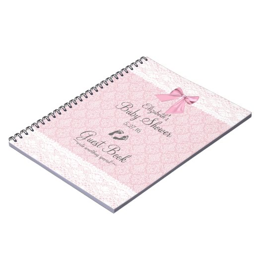 Babyparty-Gast-Buch-Rosa-Damast Notizblock (Linke Seite)