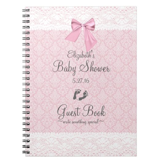 Babyparty-Gast-Buch-Rosa-Damast Notizblock (Vorderseite)