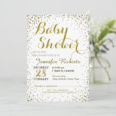 Babyparty | Gold Glitzer Stars Einladung (Stehend Vorderseite)